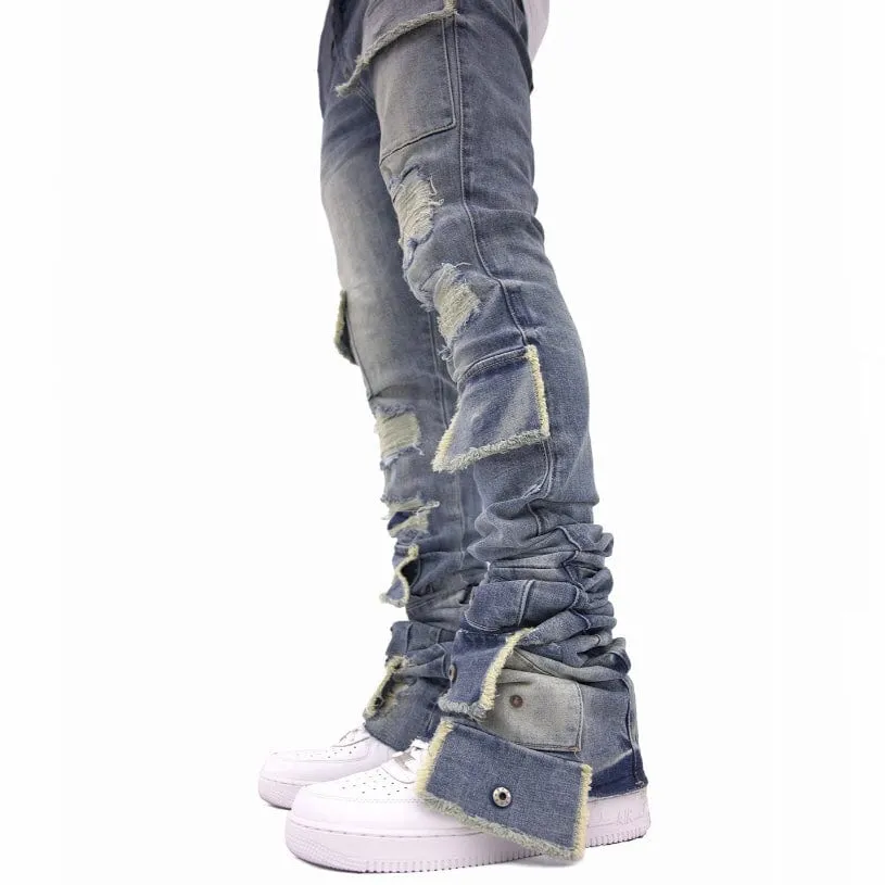 Si Tu Veux Brutini Super Stacked Cargo Jeans (Indigo Wash) TV0051-STK