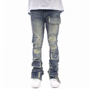 Si Tu Veux Brutini Super Stacked Cargo Jeans (Indigo Wash) TV0051-STK