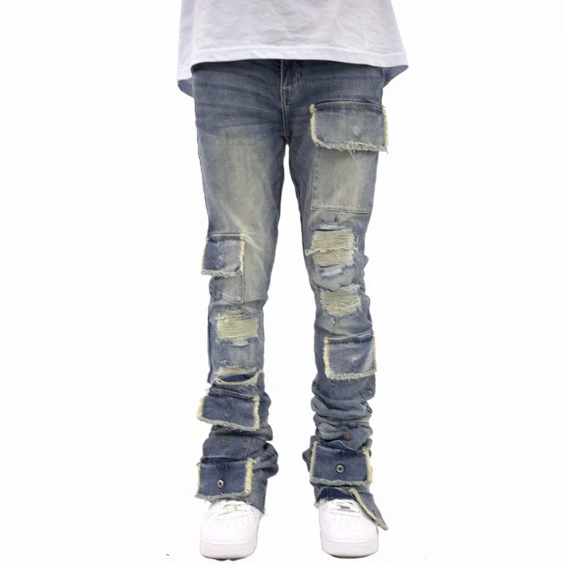 Si Tu Veux Brutini Super Stacked Cargo Jeans (Indigo Wash) TV0051-STK