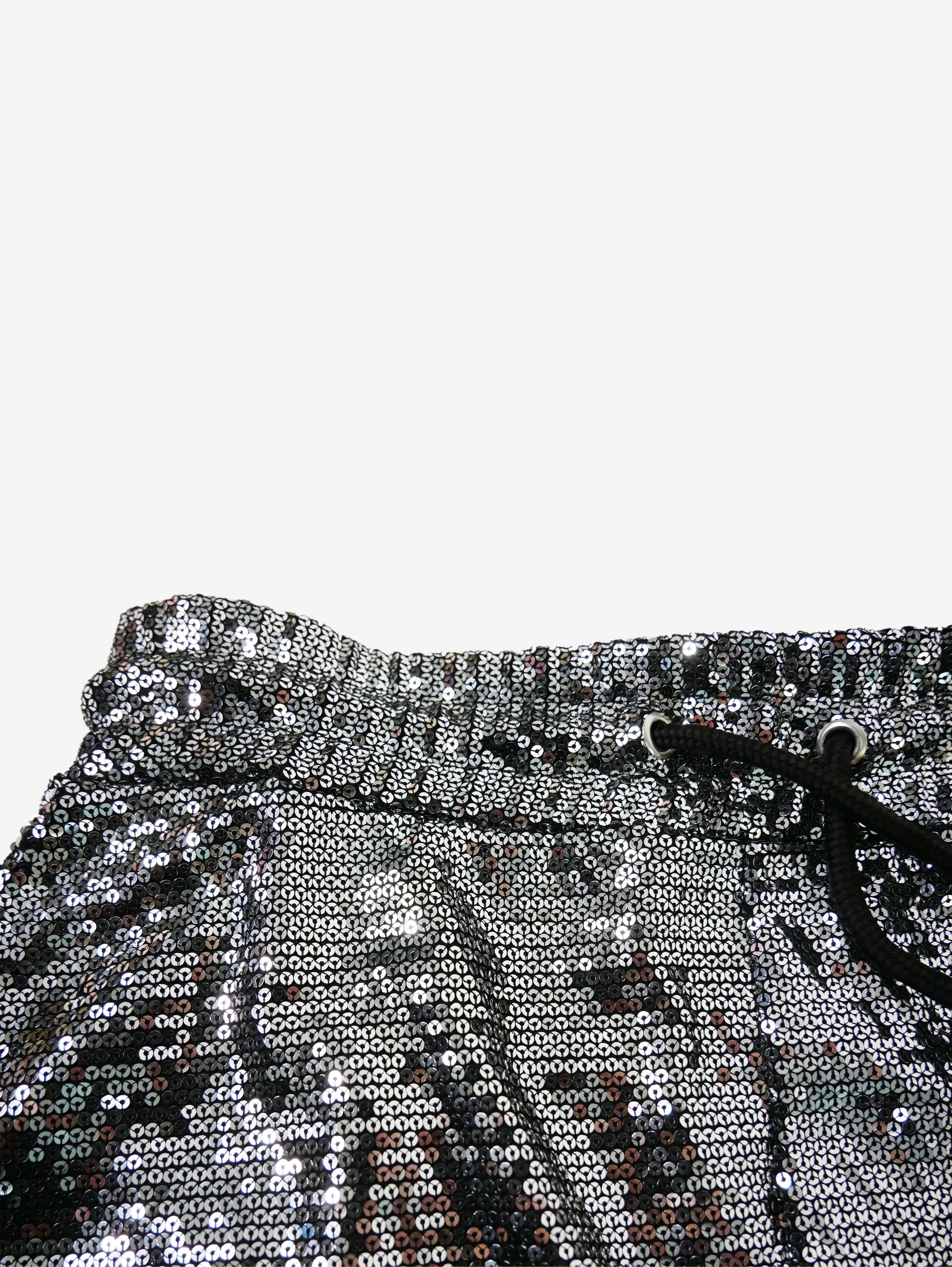 Silver high waisted sequin drawstring trousers - size M