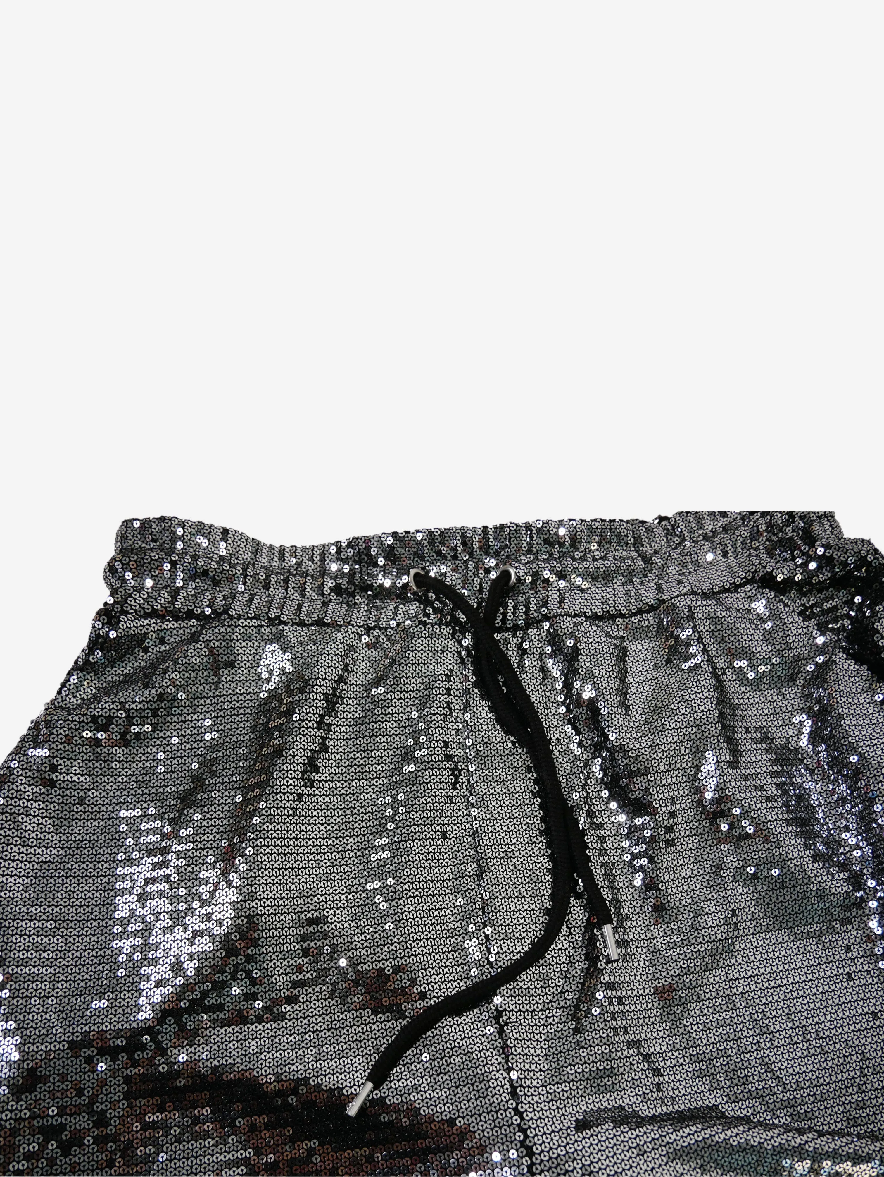 Silver high waisted sequin drawstring trousers - size M