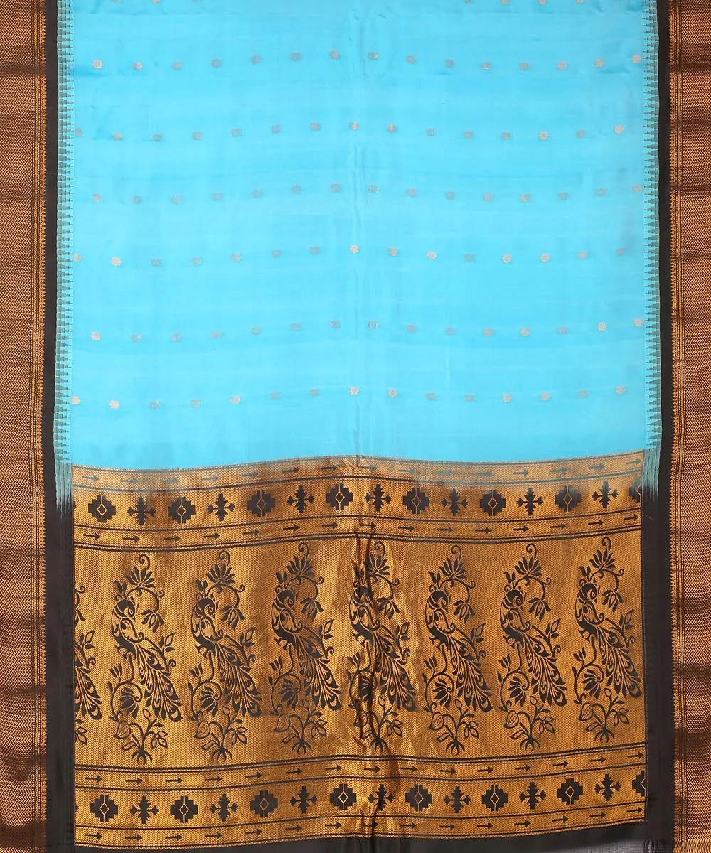 Sky blue black handwoven gadwal silk saree