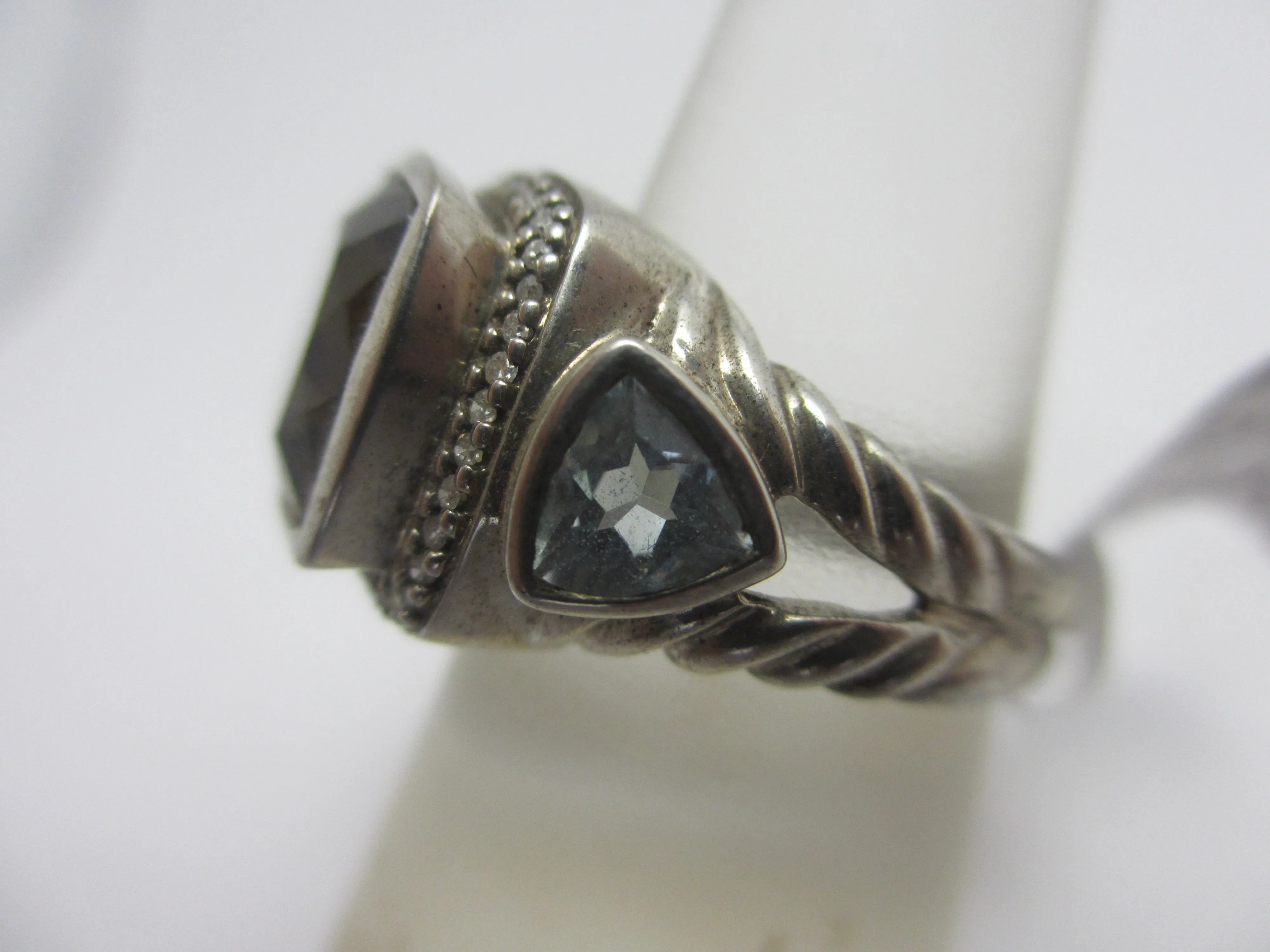 Smokey Quartz Blue Topaz Sterling Silver Ring Vintage c1980