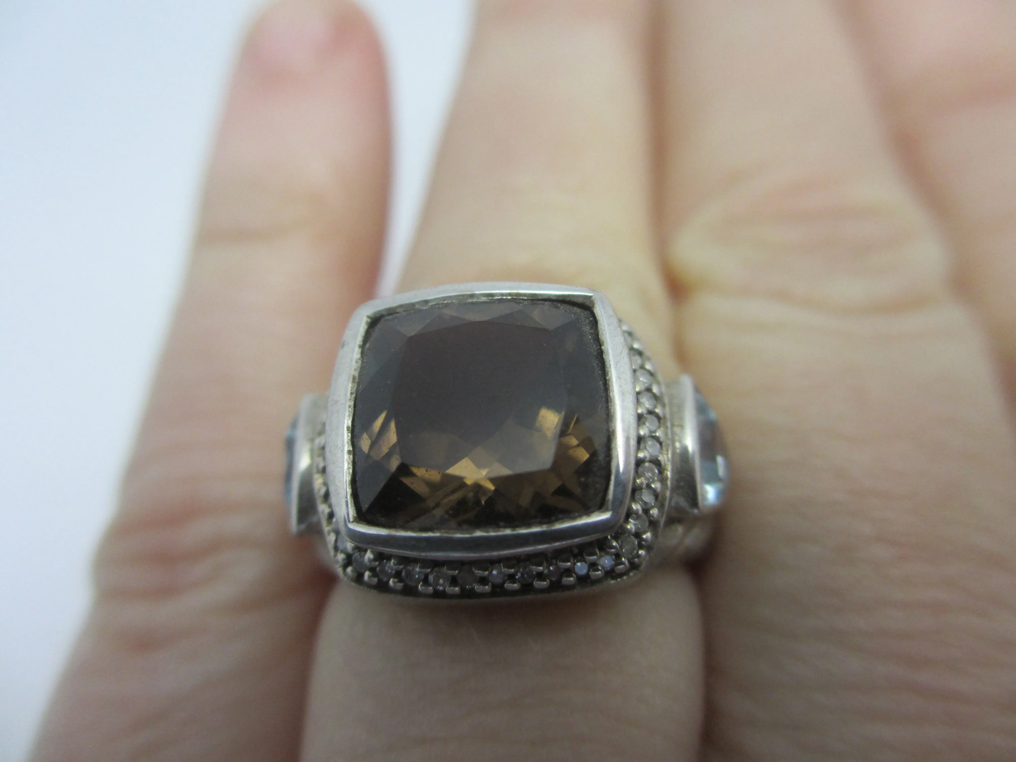 Smokey Quartz Blue Topaz Sterling Silver Ring Vintage c1980