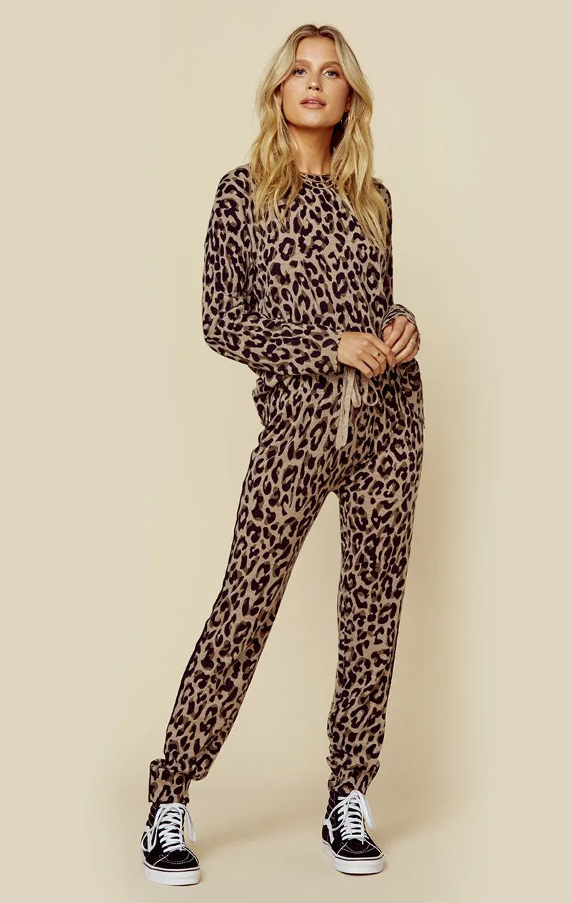 Sundry Leopard Cashmere Blend Cozy Sweatpants Oatmeal