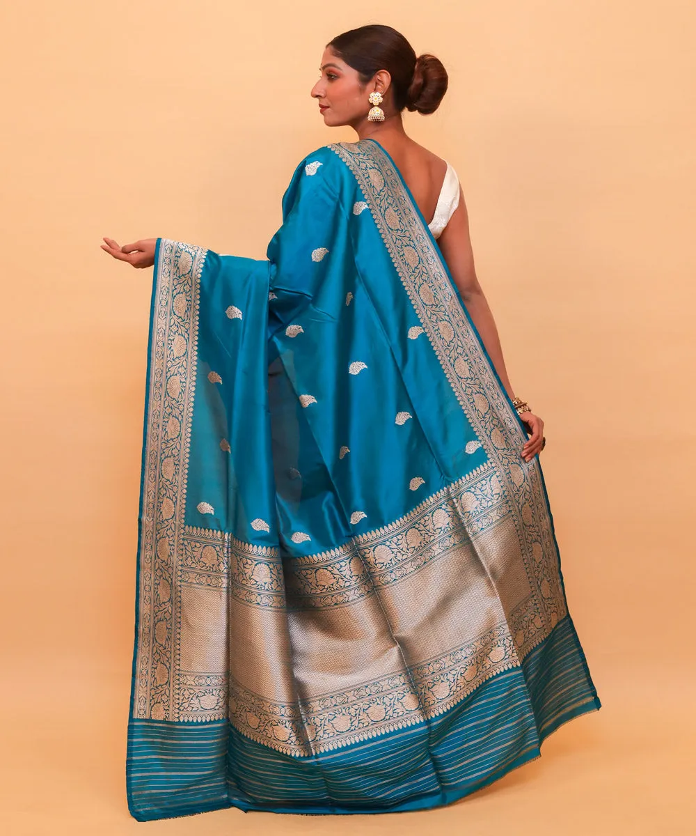 Teal blue banarasi handwoven silk saree