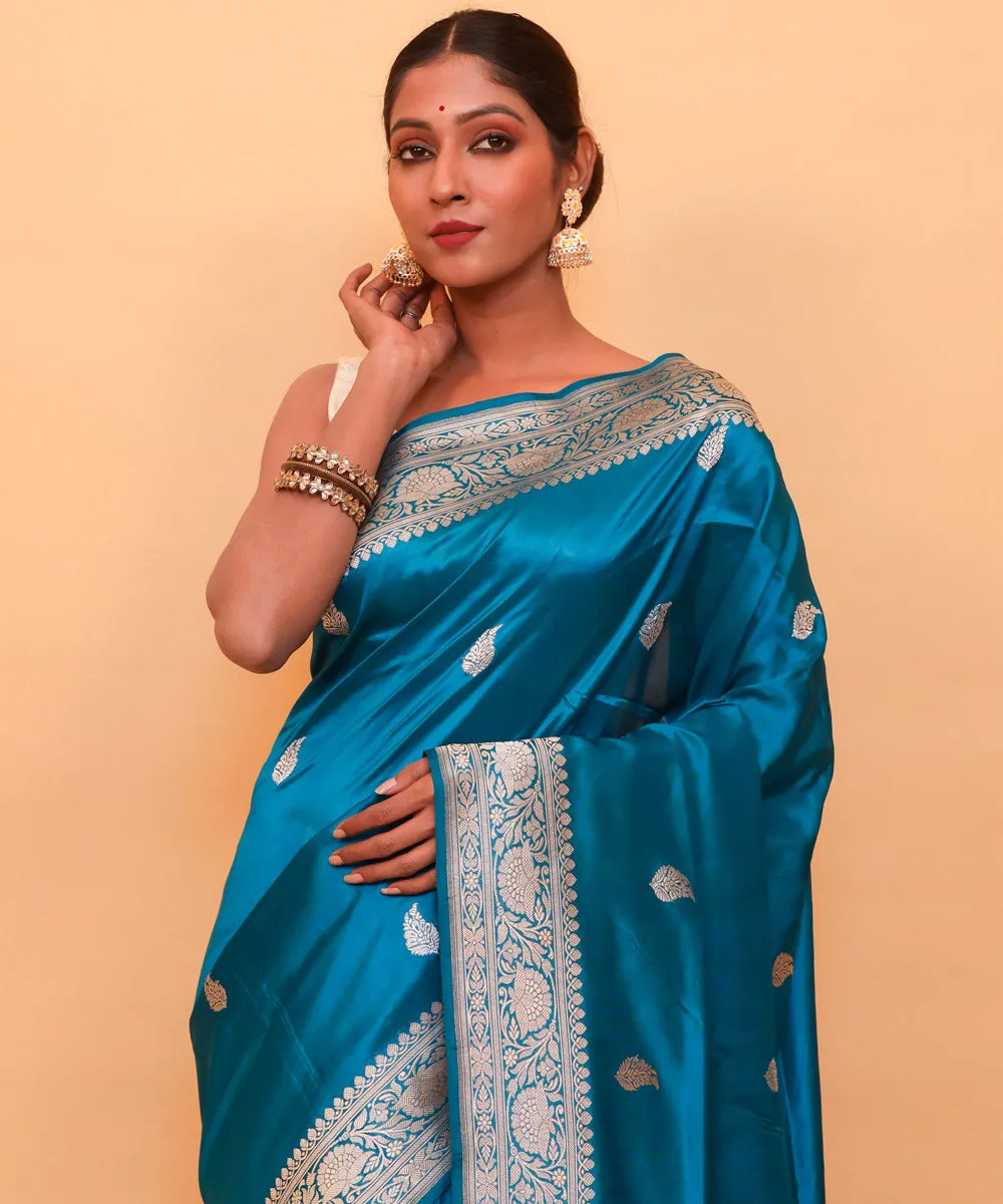 Teal blue banarasi handwoven silk saree