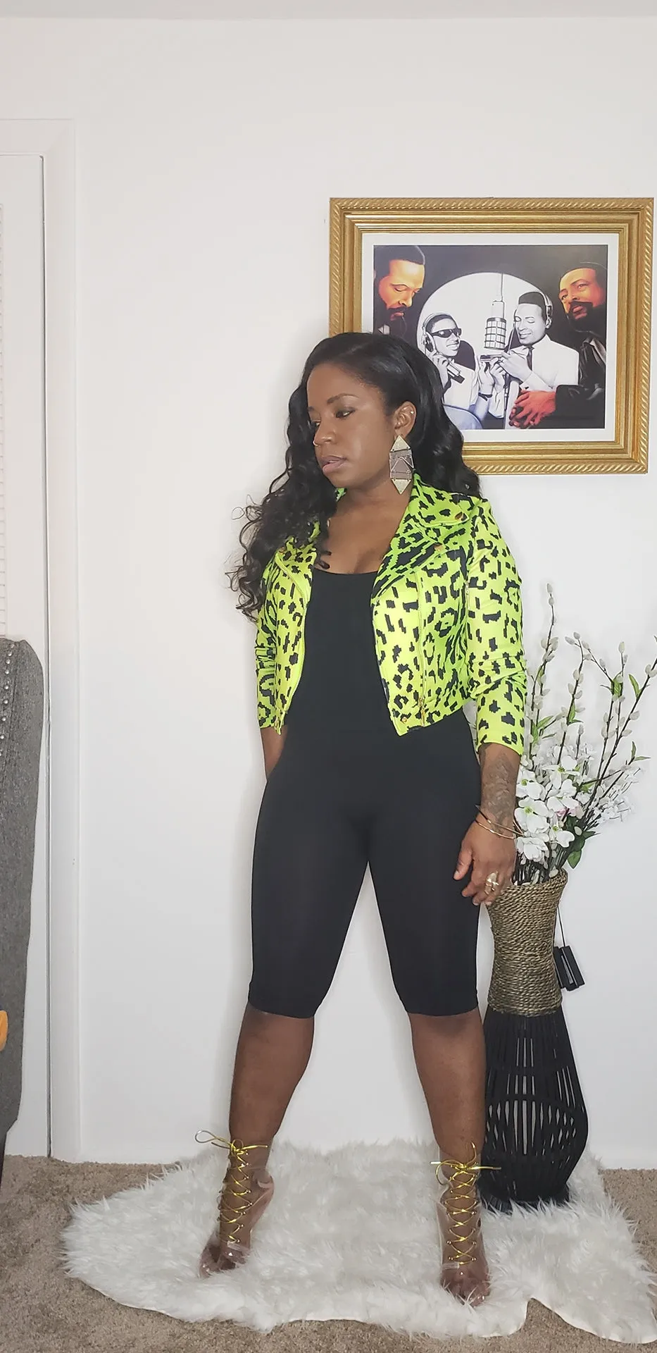 TECHNO - Neon Leopard Crop Jacket