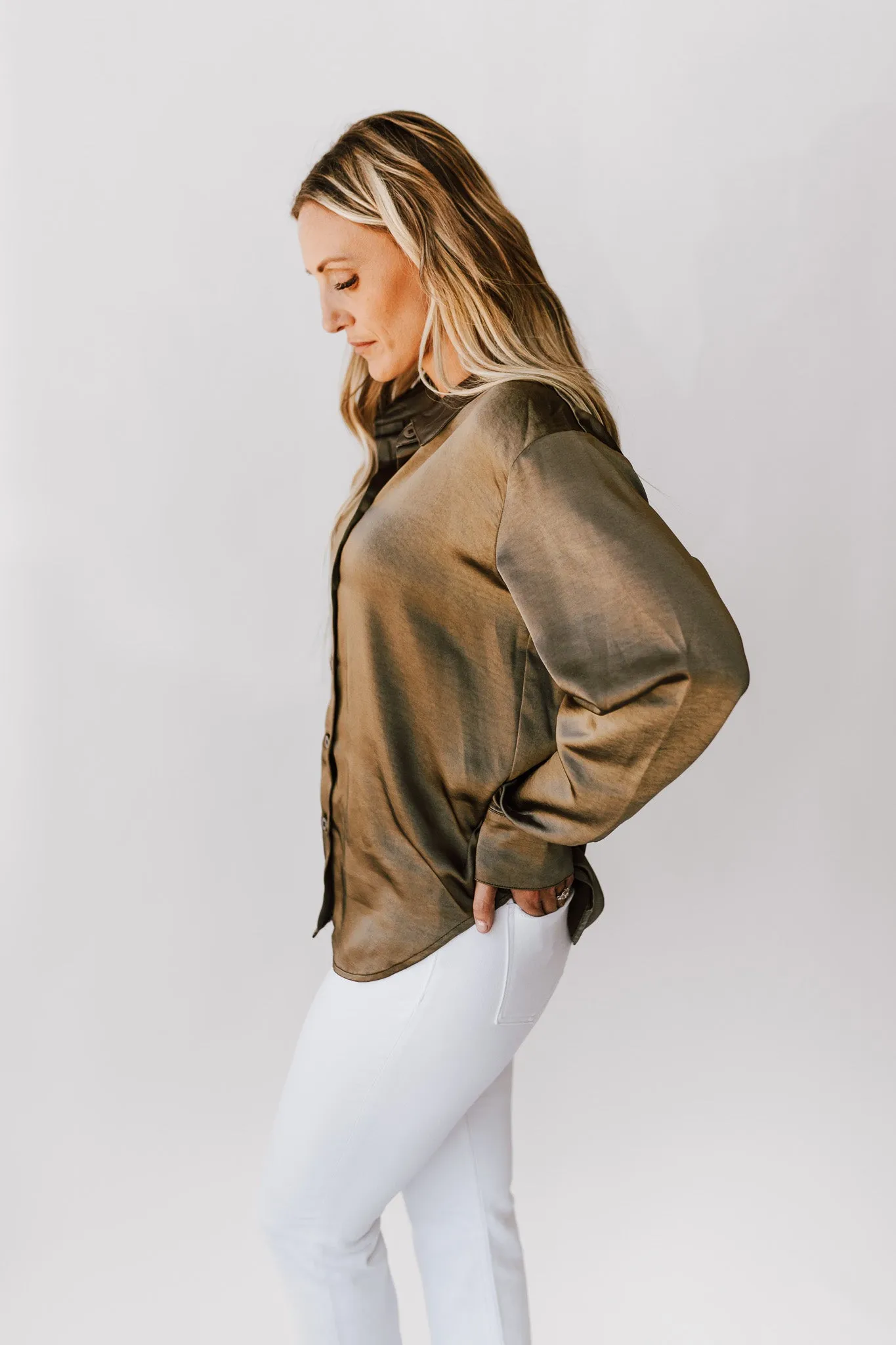 The Flade Satin Blouse in Olive