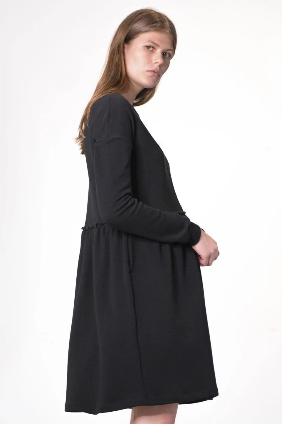 Translation Black Organic Cotton Fleece Mini LS Dress