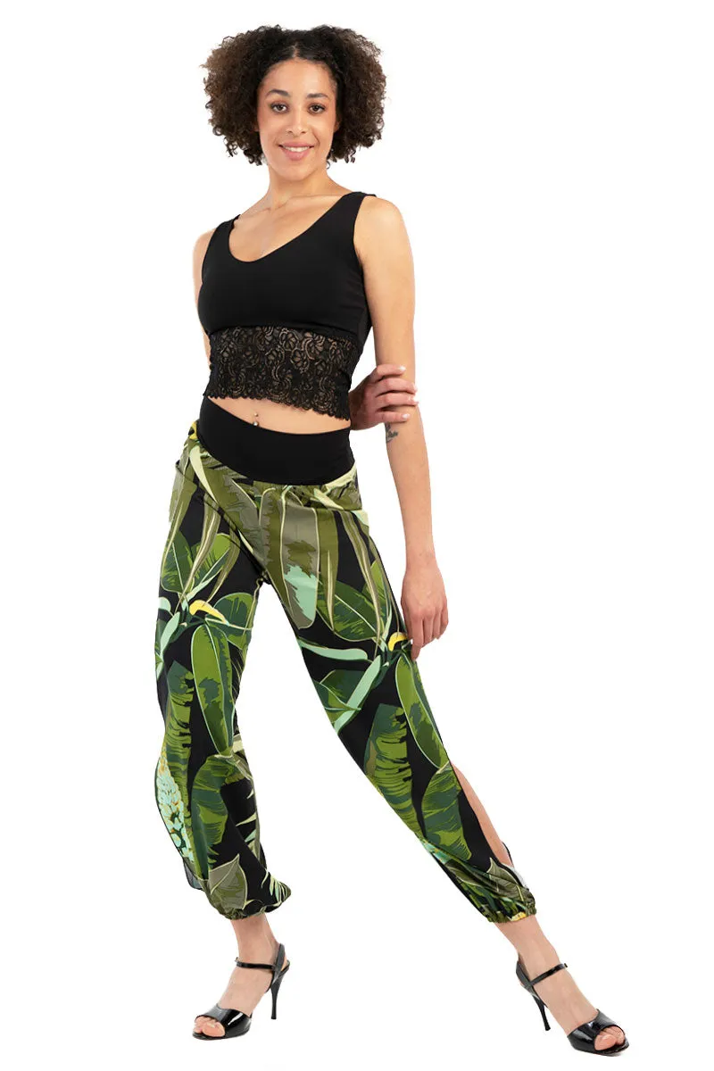 Tropical Print Gathered Tango Pants