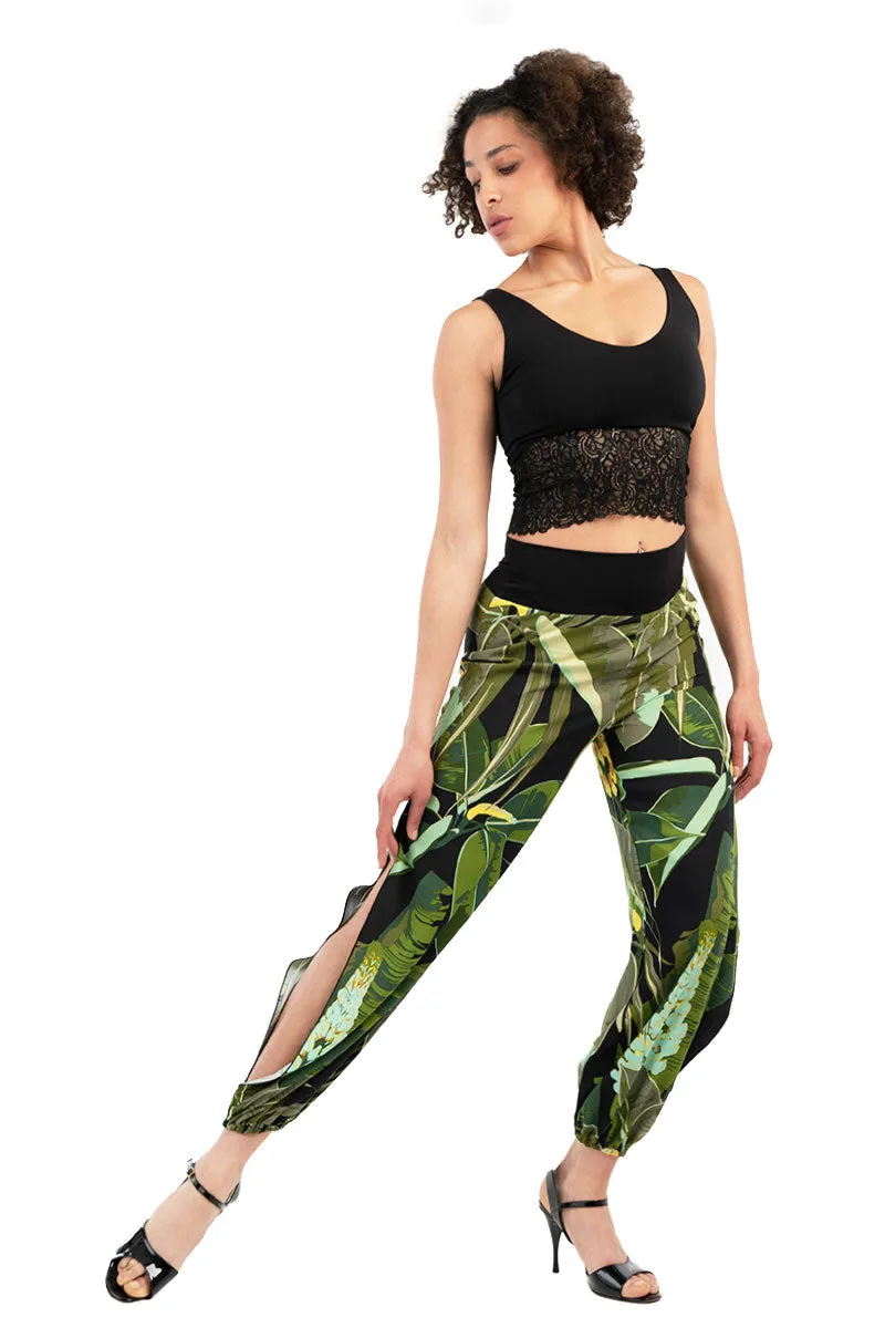 Tropical Print Gathered Tango Pants