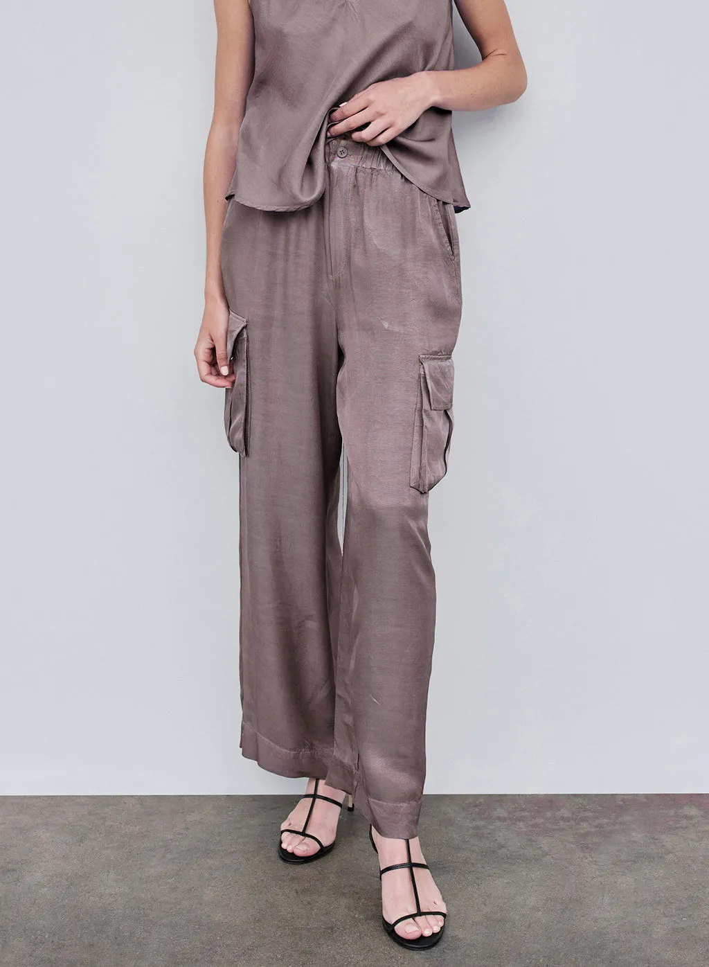 Viscose Satin Cargo Pant in Walnut