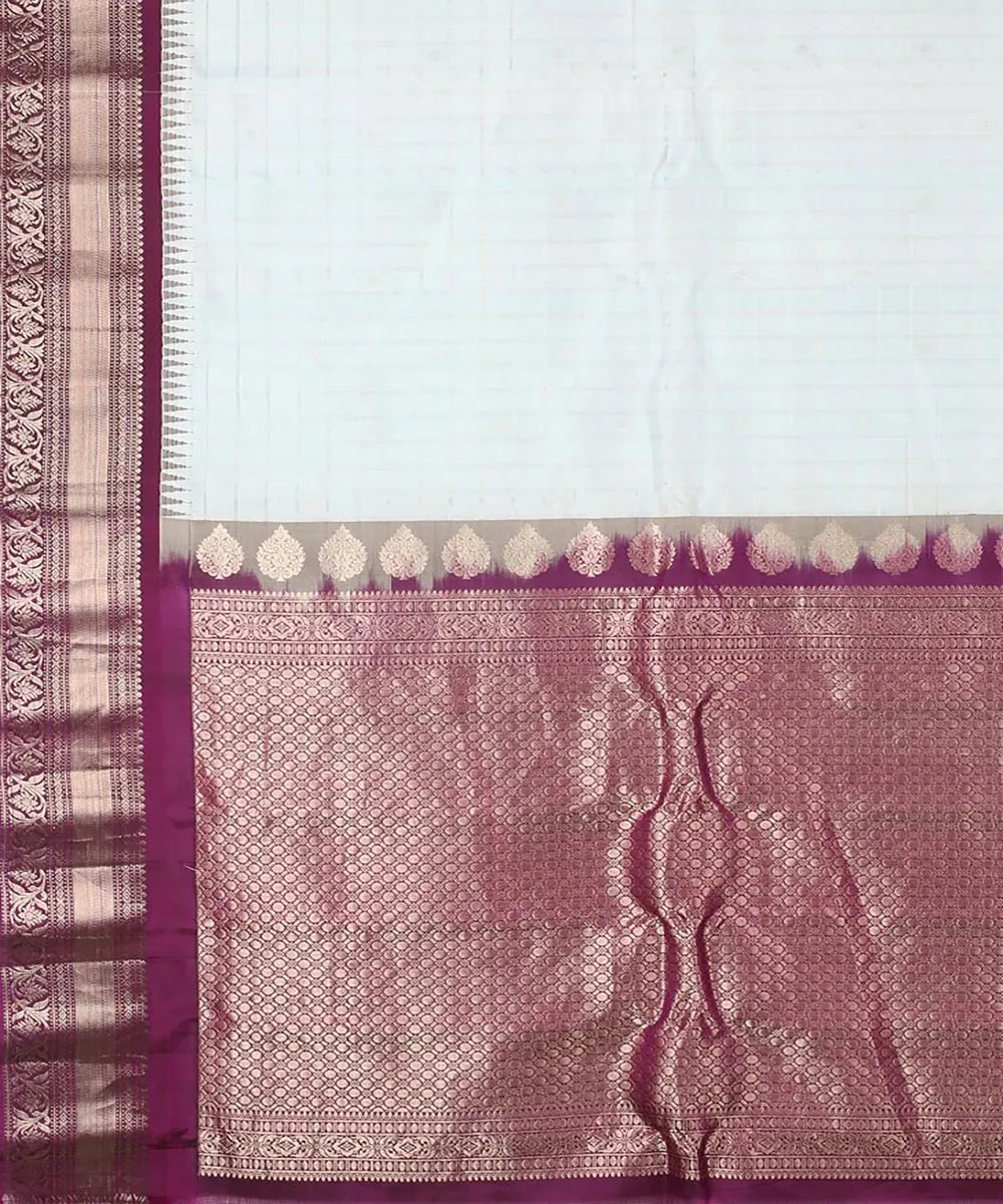 White dark purple handwoven gadwal silk saree