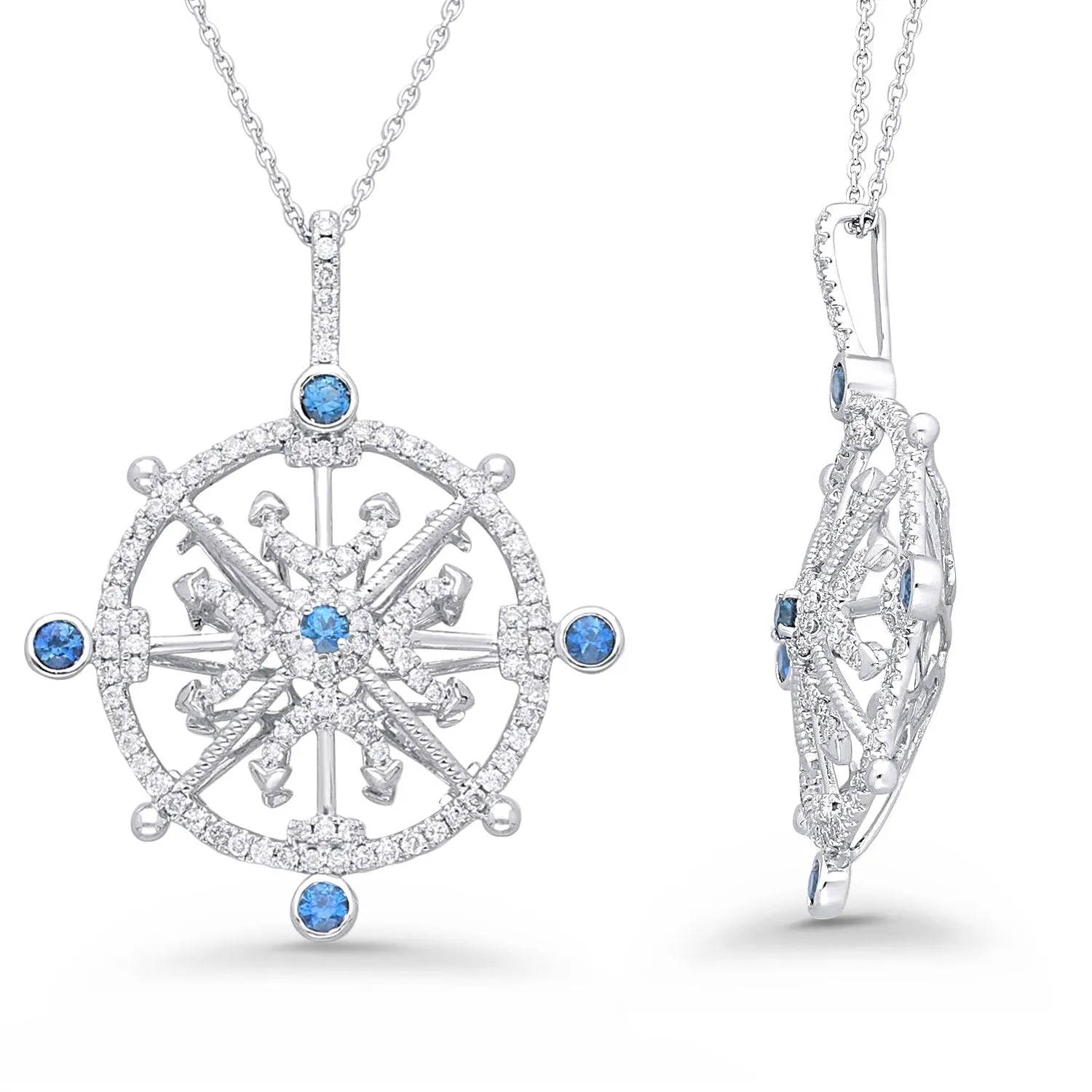 White Gold Sapphire & Diamond Captain Pendant