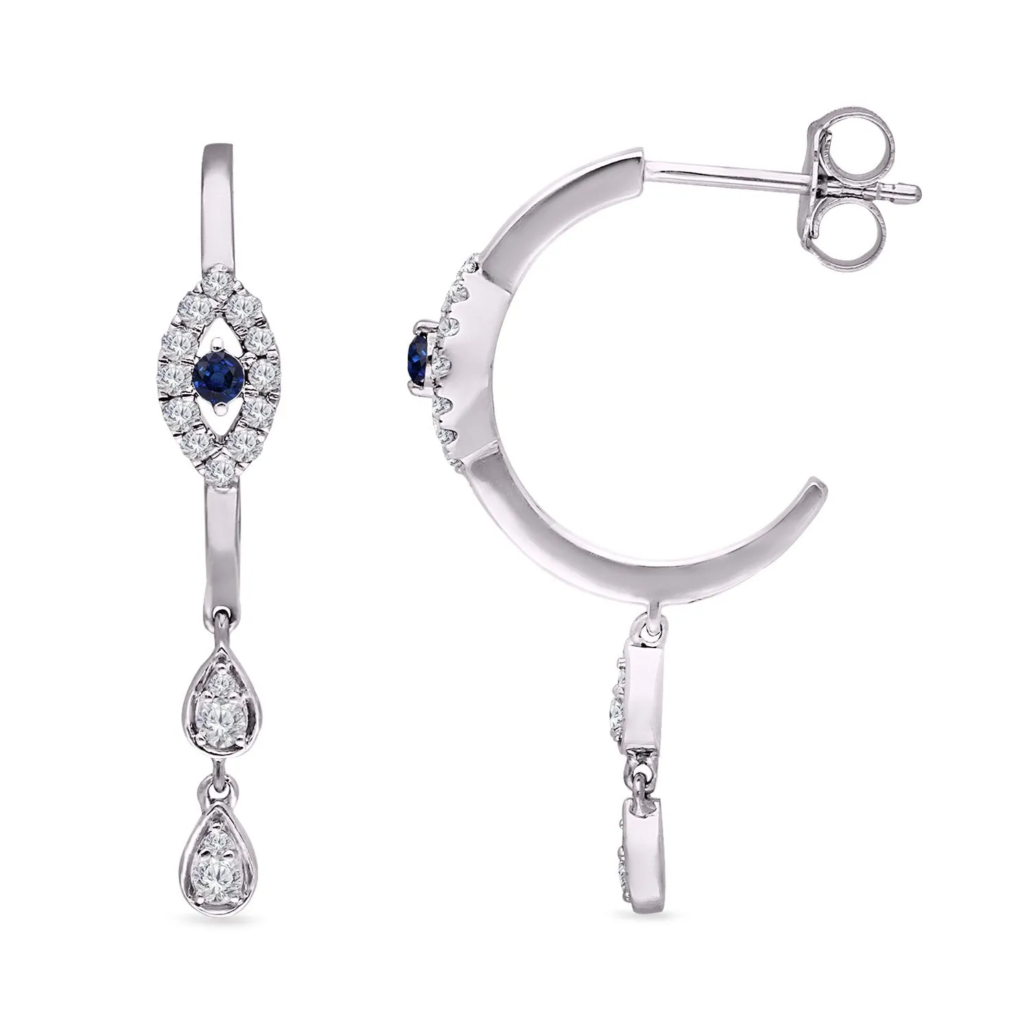 White Gold Sapphire & Diamond Evil Eye Earring