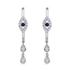 White Gold Sapphire & Diamond Evil Eye Earring