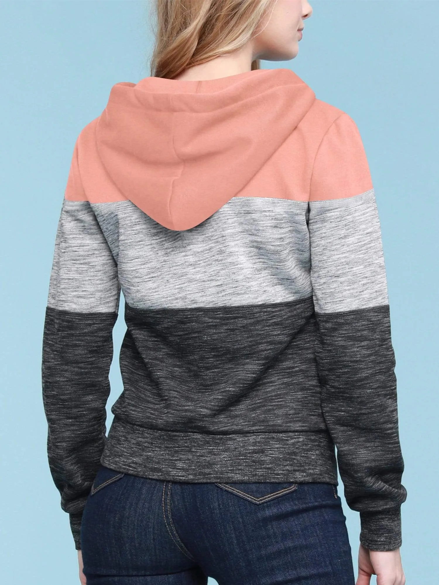 Women's Active Casual Zip-up Color Block Hoodie Sweatshirt